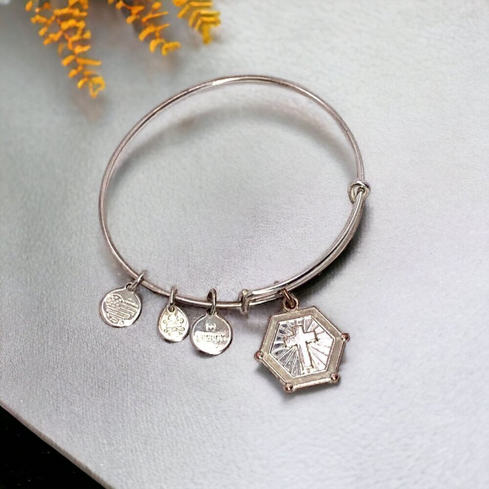 Alex and Ani Crucifix Charm Bracelet Silver Finish - Expands 2"- 3.5"